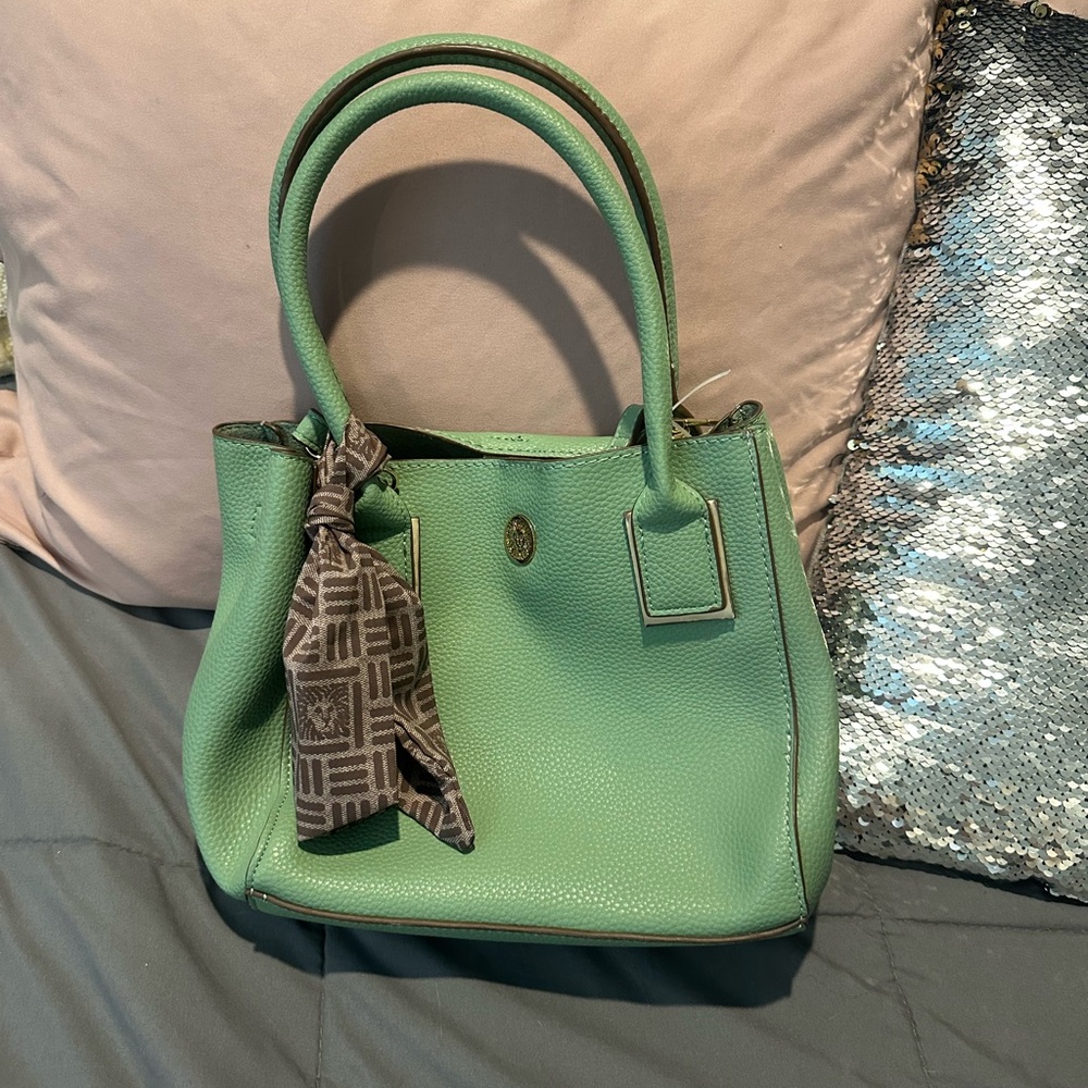 Anne Klein Mint Green Shoulder Bag with Scarf